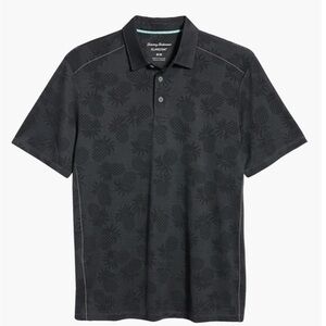 Tommy Bahama Pineapple Palm Coast Short Sleeve Polo Black NWT